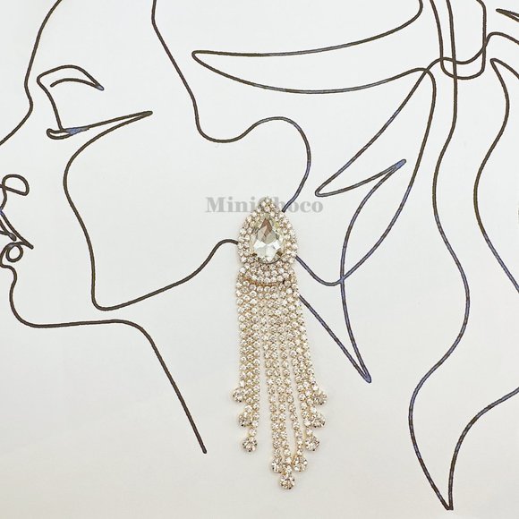 Gold Tone Rhinestone Pear Shape Button Fringe Drop Earrings - Picture 5 of 6